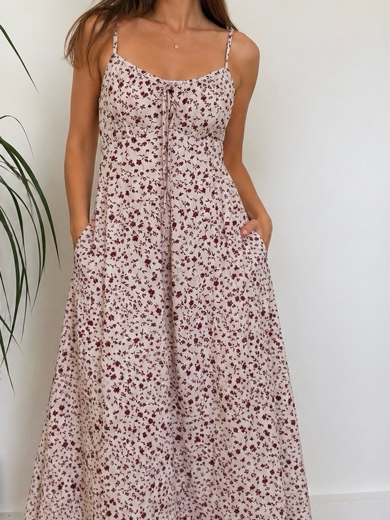 Dresses & Skirts - Women’s Cream Floral Midi Dress Cottage Milkmaid